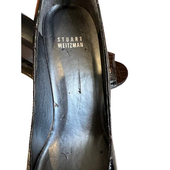 Stuart Weitzman croc embossed open toe heels black 8.5 - Picture 9 of 11
